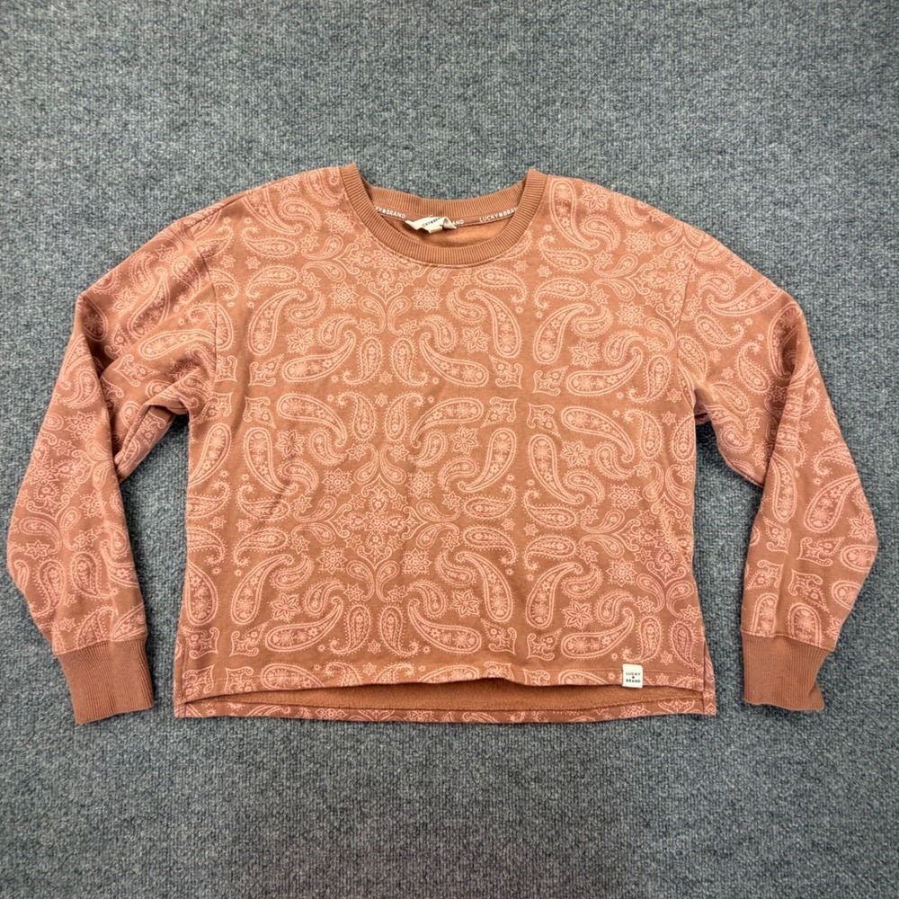 Lucky Brand Womens Paisley Crewneck Sweatshirt Terracotta Pink Large Relaxed Fit - Picture 2 of 9